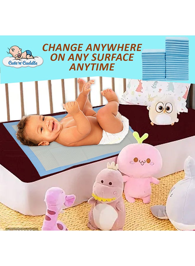 Cute 'n' Cuddle Pack Of 210 Disposable Soft Ultra Absorbent Waterproof Diaper Mess-Free Changing Mat Liners Baby Changing Mat Cover Bed Pads, Blue, 60 CM X 90 CM - Image 2
