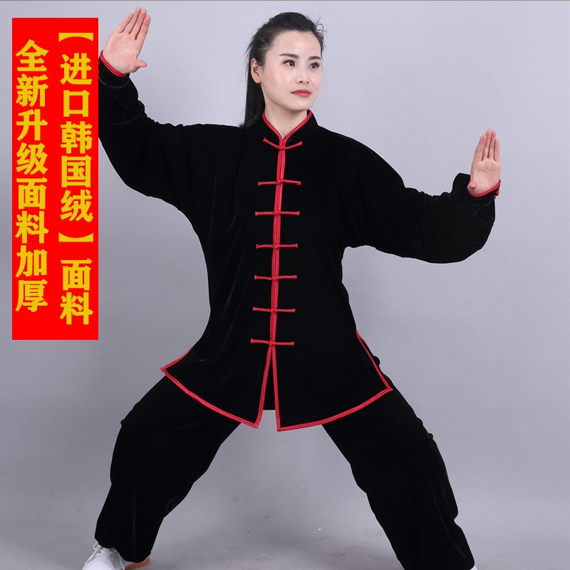 Golden Velvet Taiji Clothing Men'S Fleece-Lined Thickened Taijiquan Practice Kung Fu Women'S Wushu Performance Competition Taiji Clothing - Image 1