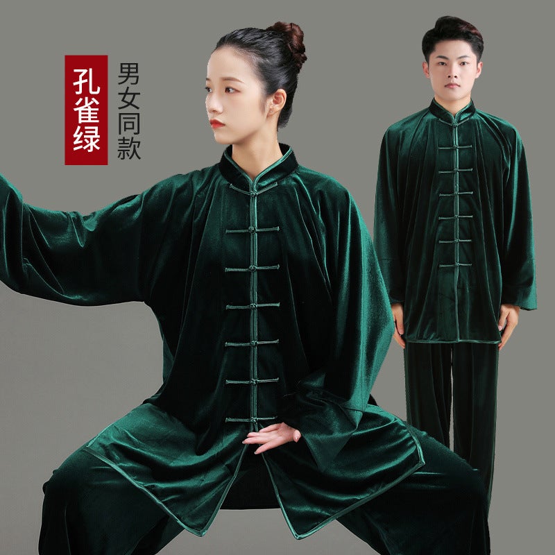 Golden Velvet Taiji Clothing Men'S Fleece-Lined Thickened Taijiquan Practice Kung Fu Women'S Wushu Performance Competition Taiji Clothing - Image 2