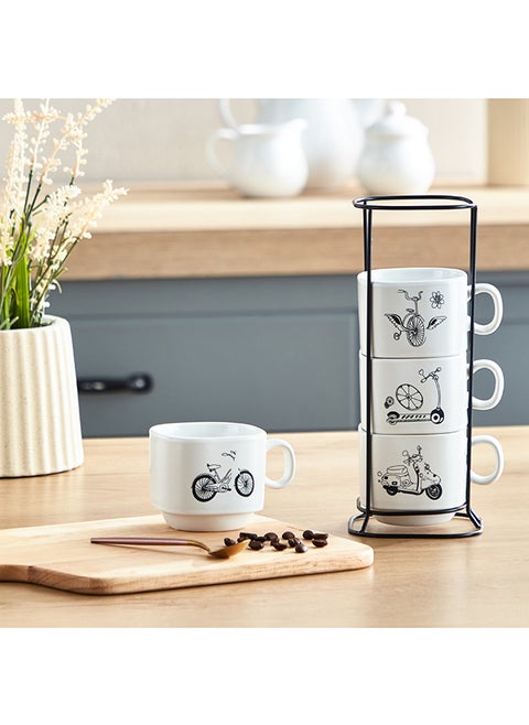 Neo 5-Piece Bike Mug Tower and Stand Set 8 x 8 x 7 cm