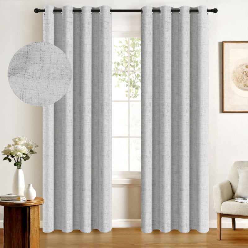 100% Blackout Shield Total Blackout Curtains Faux Linen Textured Thermal Insulated Grommet Singal Layer Window Curtains for Bedroom/Living Room(50 ""W x 63 ""L  2 Panels  Gray) - Image 1