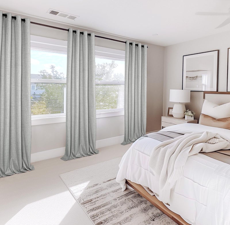 100% Blackout Shield Total Blackout Curtains Faux Linen Textured Thermal Insulated Grommet Singal Layer Window Curtains for Bedroom/Living Room(50 ""W x 63 ""L  2 Panels  Gray) - Image 2