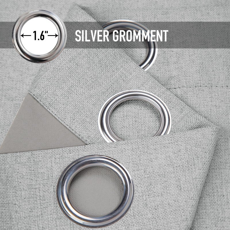 100% Blackout Shield Total Blackout Curtains Faux Linen Textured Thermal Insulated Grommet Singal Layer Window Curtains for Bedroom/Living Room(50 ""W x 63 ""L  2 Panels  Gray) - Image 5