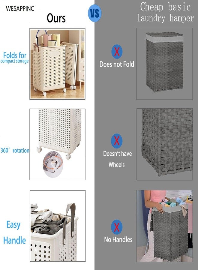WESAPPINC 55L Collapsible Extral Large Laundry Hamper, Plastic Laundry Basket with Wheels,Suitable for Bathroom, Bedroom, Dorm Room & Laundry Room,Basket with Handle (White) - Image 4