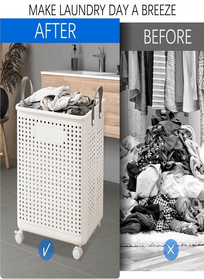 WESAPPINC 55L Collapsible Extral Large Laundry Hamper, Plastic Laundry Basket with Wheels,Suitable for Bathroom, Bedroom, Dorm Room & Laundry Room,Basket with Handle (White) - Image 3