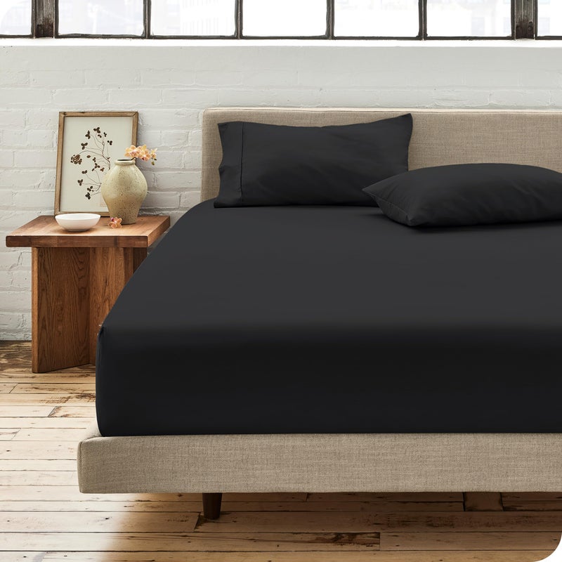 Bare Home Bare Home 100% Organic Cotton Twin XL Fitted Bottom Sheet - Crisp Percale Weave - Lightweight & Breathable - Deep Pocket Fitted Sheet (Twin XL  Black)  - Image 1