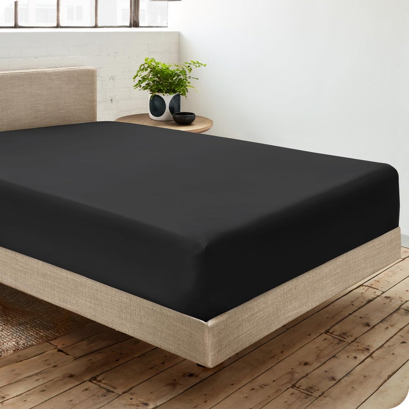 Bare Home Bare Home 100% Organic Cotton Twin XL Fitted Bottom Sheet - Crisp Percale Weave - Lightweight & Breathable - Deep Pocket Fitted Sheet (Twin XL  Black)  - Image 2
