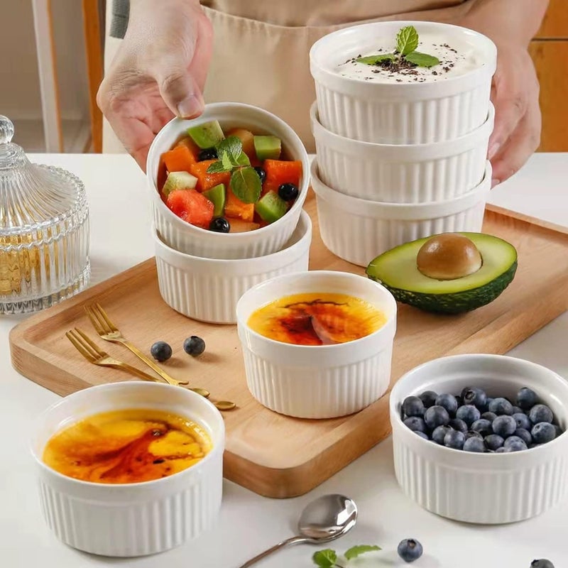 PLSFIT Ramekins Set with 6 Silicone Lids, Mothers Day Gifts Creme Brulee Making Set, Set of 6 Porcelain Ramekins, Oven Safe Covered Bowls & Soufflé Ramiken - Image 4