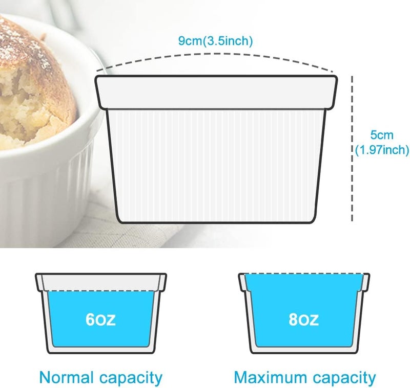 PLSFIT Ramekins Set with 6 Silicone Lids, Mothers Day Gifts Creme Brulee Making Set, Set of 6 Porcelain Ramekins, Oven Safe Covered Bowls & Soufflé Ramiken - Image 2