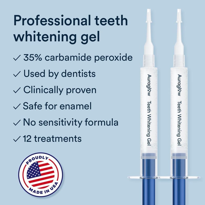 Auraglow Teeth Whitening Kit, Wired LED Accelerator Light, 35% Carbamide Peroxide Teeth Whitening Gel, 12 Whitening Treatments, Whitens up to 10 Shades in 7 Days - Image 3