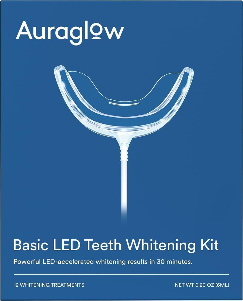 Auraglow Teeth Whitening Kit, Wired LED Accelerator Light, 35% Carbamide Peroxide Teeth Whitening Gel, 12 Whitening Treatments, Whitens up to 10 Shades in 7 Days - Image 1