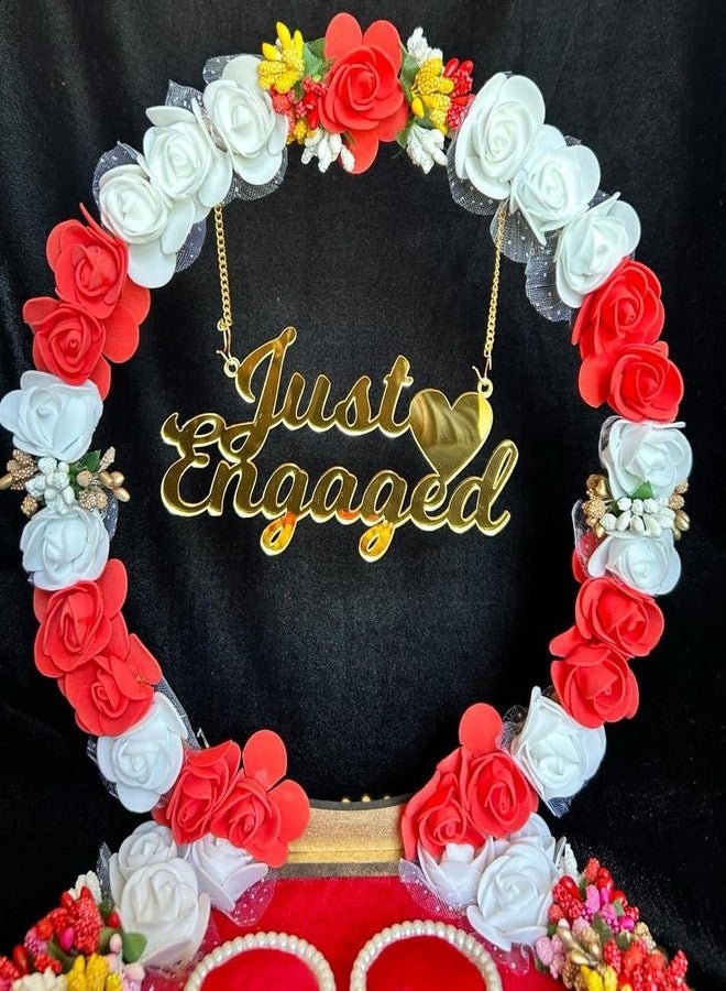 Mridang Handmade Just Engaged Engagement Ring tray ring holder platter with beautiful Floral work(anniversary/engagement/wedding platter/Decorative Tray/Marriage Decor)(10x10x8) inch - Image 2
