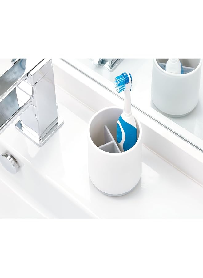 InterDesign Toothbrush Holder For Normal Toothbrushes Spin Brushes And Toothpaste The Cade Collection 3 Inch X 3 Inch X 4.5 Inch White Gray - Image 5