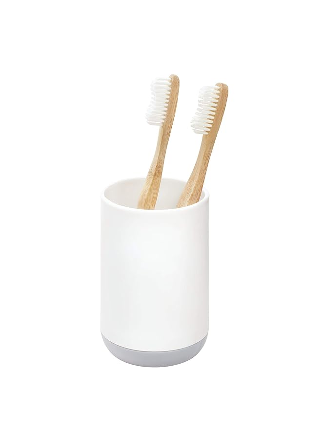 InterDesign Toothbrush Holder For Normal Toothbrushes Spin Brushes And Toothpaste The Cade Collection 3 Inch X 3 Inch X 4.5 Inch White Gray - Image 1