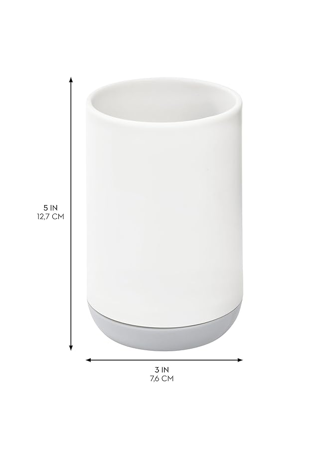 InterDesign Toothbrush Holder For Normal Toothbrushes Spin Brushes And Toothpaste The Cade Collection 3 Inch X 3 Inch X 4.5 Inch White Gray - Image 2