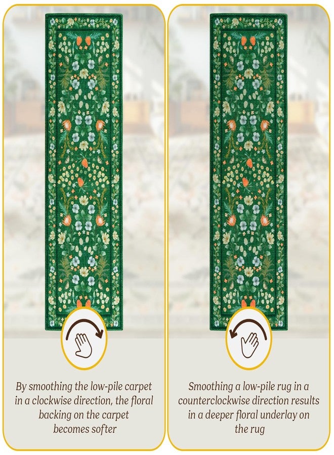 Rtizon Runner Rug, Green Floral Rug for Bedroom Entryway, 2x6 Runner Rugs Non Slip Washable for Hallway, Vintage Low Pile Office Living Room Rug - Image 2