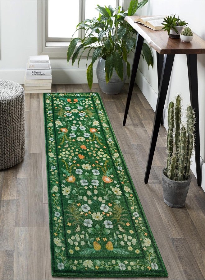 Rtizon Runner Rug, Green Floral Rug for Bedroom Entryway, 2x6 Runner Rugs Non Slip Washable for Hallway, Vintage Low Pile Office Living Room Rug - Image 5