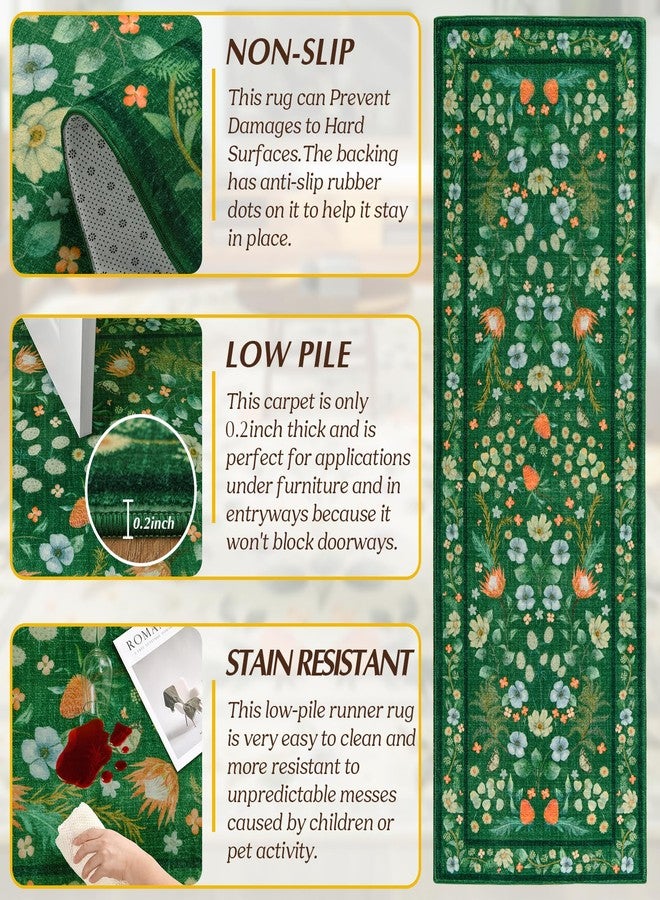 Rtizon Runner Rug, Green Floral Rug for Bedroom Entryway, 2x6 Runner Rugs Non Slip Washable for Hallway, Vintage Low Pile Office Living Room Rug - Image 4