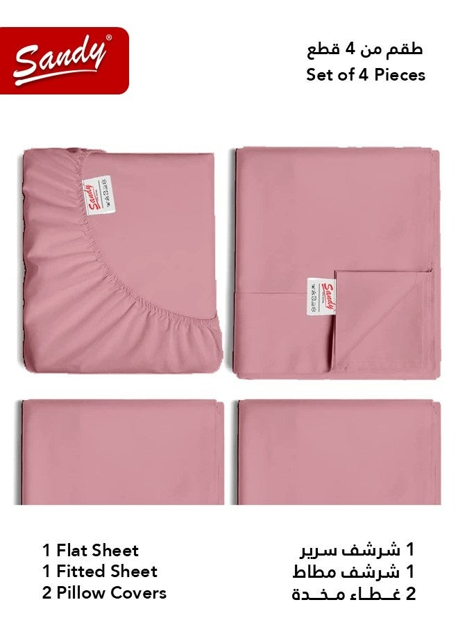 Sandy Premium Hotel Quality Flat Sheet, Fitted Sheet and Pillow Cases, Bed Sheet 4 Pieces Set, Soft & Breathable and Cooling, Full Size (205 x 243 cm & 140 x 200 +30 cm), Rosy - Image 2
