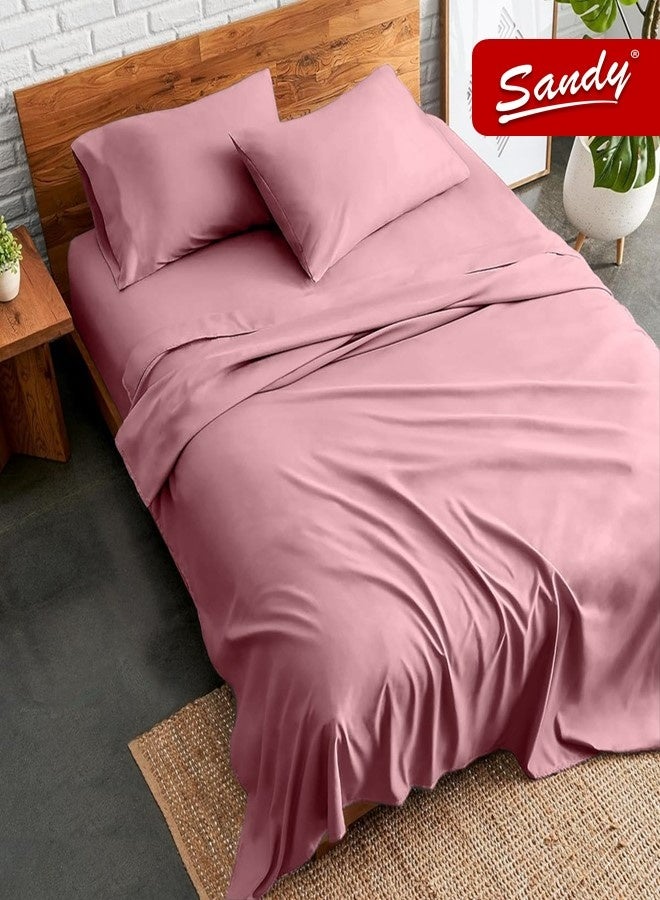 Sandy Premium Hotel Quality Flat Sheet, Fitted Sheet and Pillow Cases, Bed Sheet 4 Pieces Set, Soft & Breathable and Cooling, Full Size (205 x 243 cm & 140 x 200 +30 cm), Rosy - Image 1