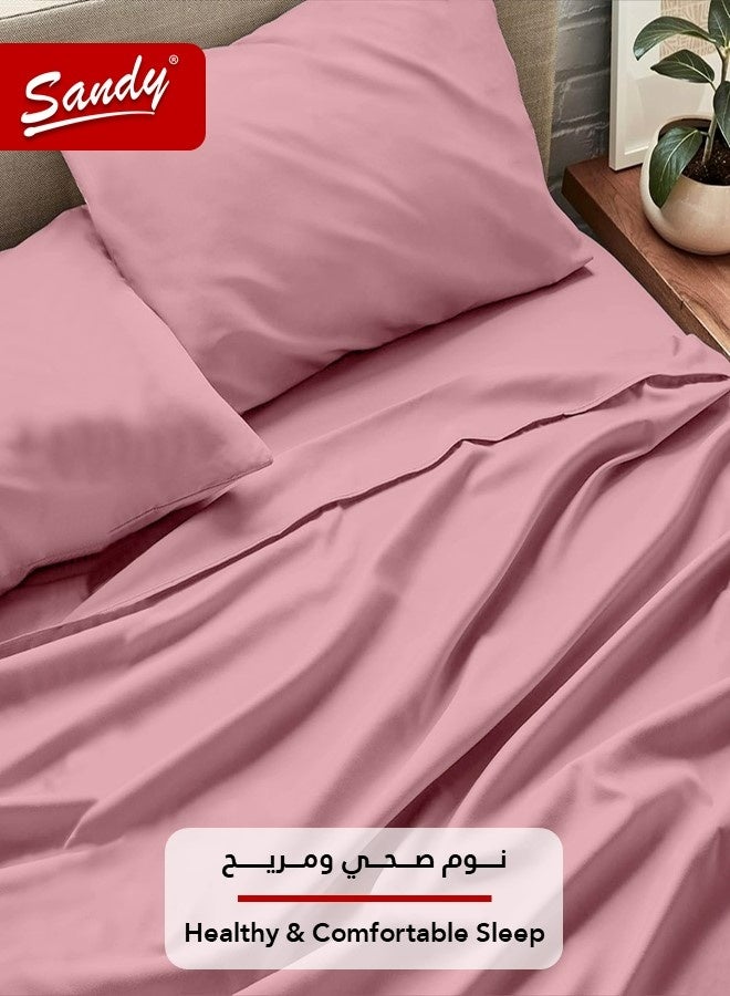 Sandy Premium Hotel Quality Flat Sheet, Fitted Sheet and Pillow Cases, Bed Sheet 4 Pieces Set, Soft & Breathable and Cooling, Full Size (205 x 243 cm & 140 x 200 +30 cm), Rosy - Image 3