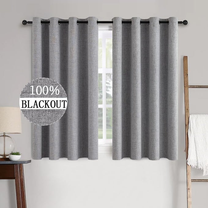MIULEE Linen Texture Curtains for Bedroom Solid 100 Blackout Thermal Insulated Grey Curtains Grommet Room Darkening CurtainsDraperies Luxury Decor for Living Room Nursery 84 Inch 52x84 2 Panels