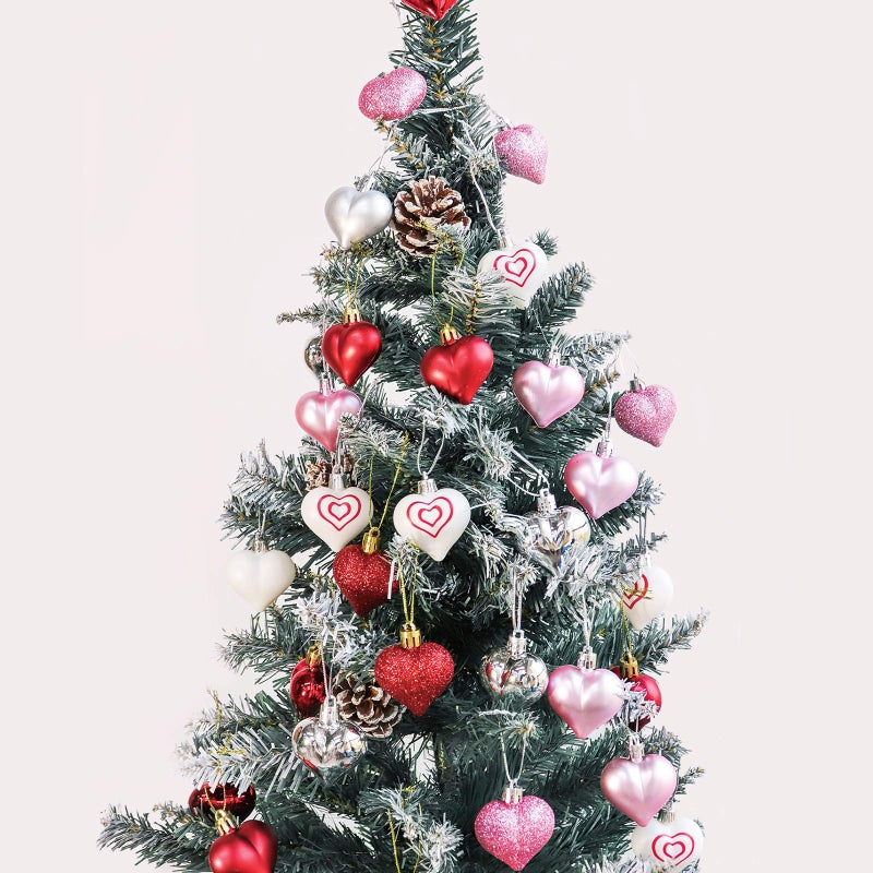 Ivenf Valentines Day Decor Heart Decorations  48 Pcs Red Pink Silver White Plastic Heart Tree Ornaments  Christmas Valentine Tree Decorations for The Home Wedding Dinner Gifts Table Tiered Tray Decor - Image 4