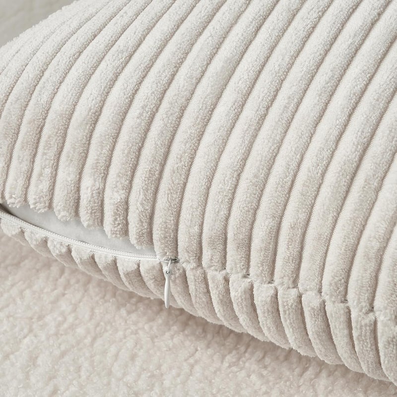 Topfinel Set of 2 Cushion Covers, 60 x 60 cm, Cream Corduroy Striped Pattern, Decorative Cushion Covers, Sofa Cushion, Couch Cushion, Decorative Cushion Covers for Living Room - Image 3