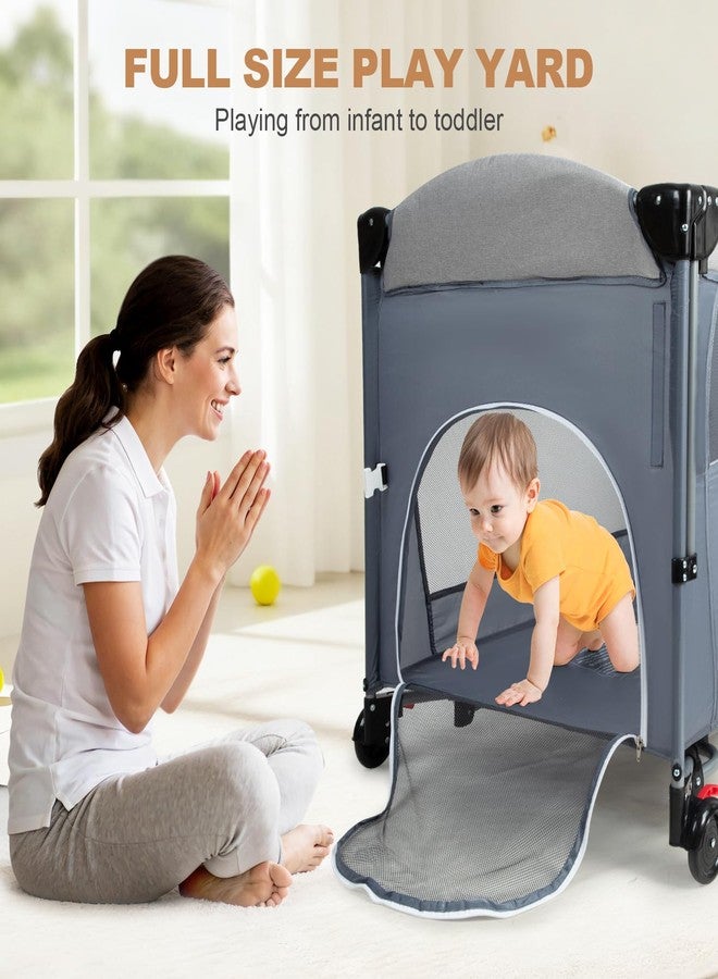 MMBABY 5-in-1 Pack and Play Portable Crib for Baby,Multifunction Bedside Crib from Newborn to Toddlers,U-Shaped Diaper Changer,Playard,Safety Strap,Carry Bag - Image 3