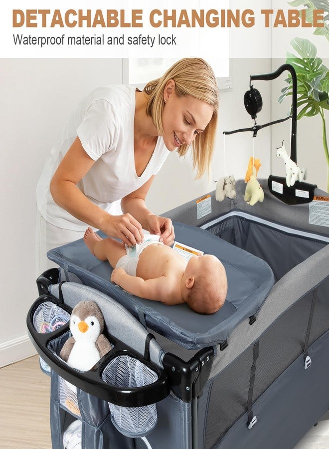 MMBABY 5-in-1 Pack and Play Portable Crib for Baby,Multifunction Bedside Crib from Newborn to Toddlers,U-Shaped Diaper Changer,Playard,Safety Strap,Carry Bag - Image 4