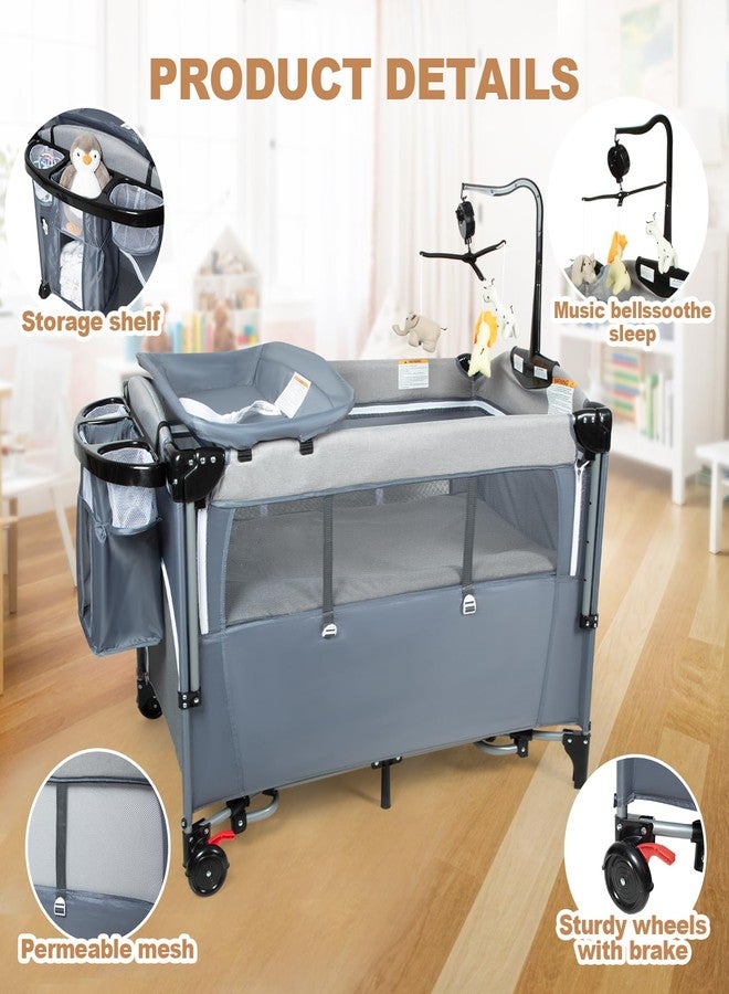 MMBABY 5-in-1 Pack and Play Portable Crib for Baby,Multifunction Bedside Crib from Newborn to Toddlers,U-Shaped Diaper Changer,Playard,Safety Strap,Carry Bag - Image 2