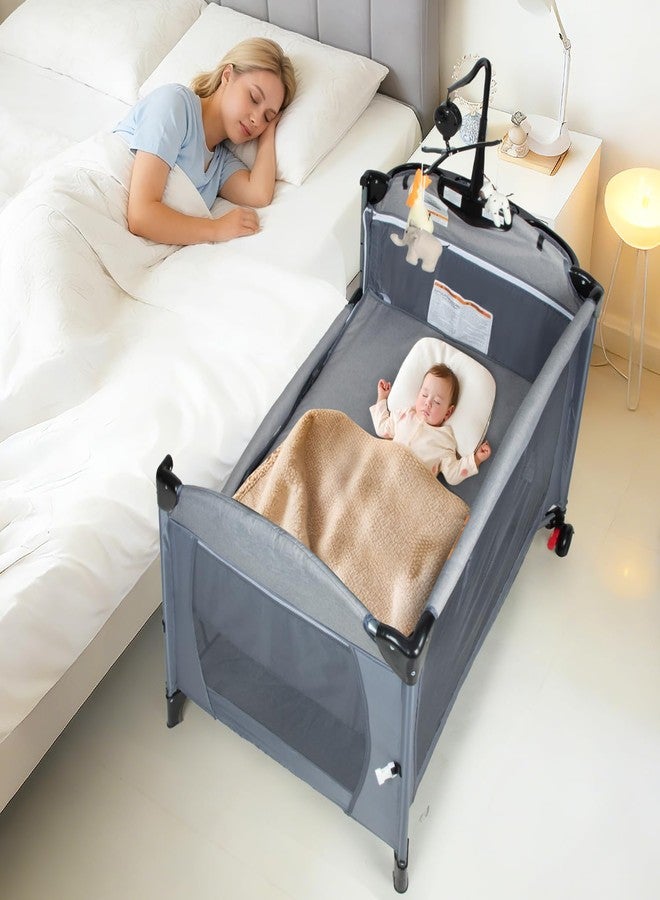 MMBABY 5-in-1 Pack and Play Portable Crib for Baby,Multifunction Bedside Crib from Newborn to Toddlers,U-Shaped Diaper Changer,Playard,Safety Strap,Carry Bag - Image 1