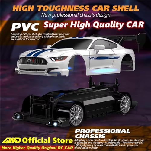 MICROMINI 1:24 Scale High Speed 4WD RC Drift Car – 30Km/Hr with 2 Batteries, LED Lights, Extra Tires, Cones & USB Charger | Rare Model, Full Drift Kit for Kids & Adults | Remote Controlled Racing Car - Image 5