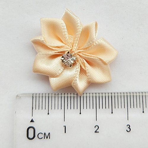 Chenkou Craft Beige(More Like Pink/Peach) 40pcs 28mm(1 1/8") Ribbon Flowers Bows Rhinestone Wedding Ornament Appliques - Image 4