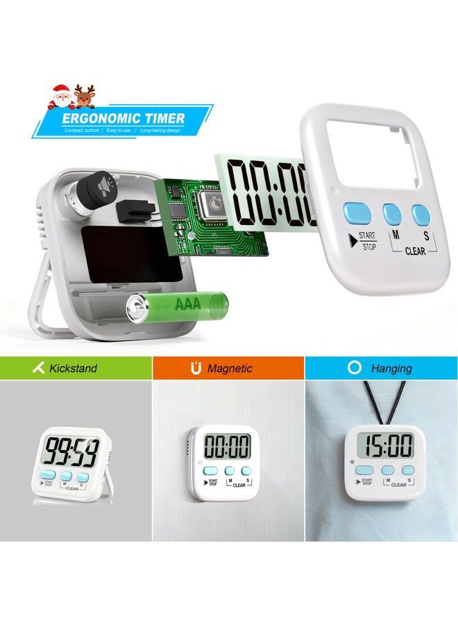 Antonki 2 Pack Digital Kitchen Timer Magnetic Countdown Stopwatch Timer With Loud Alarm, Big Digit, Back Stand, Hanging Hole for Cooking, Shower, Bathroom, Kids, Teacher - AAA Battery Included - Image 5