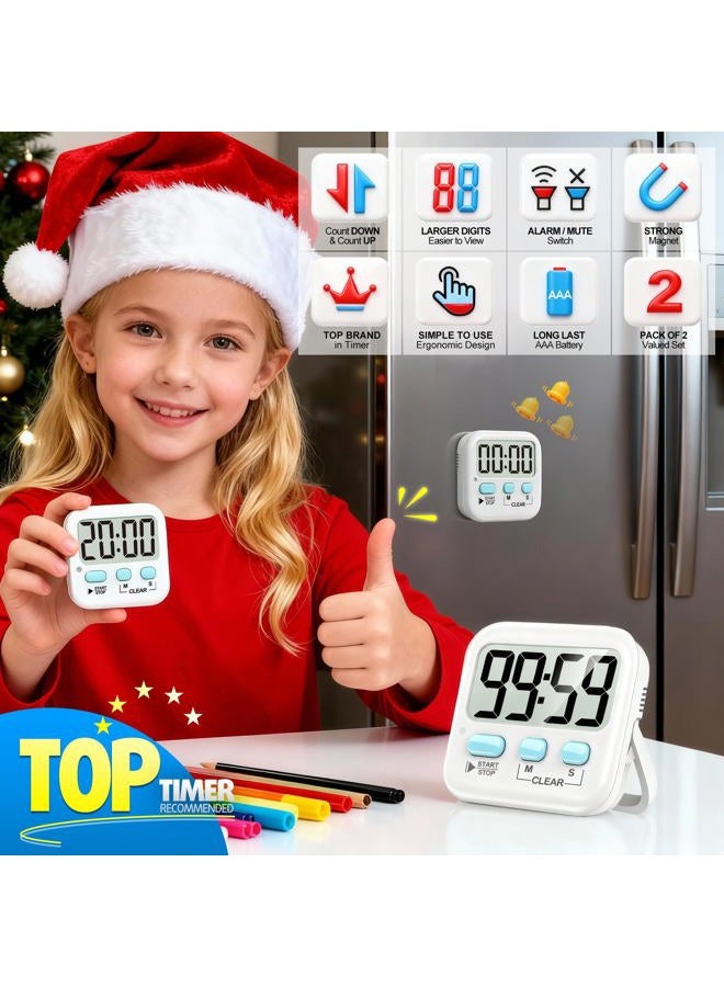 Antonki 2 Pack Digital Kitchen Timer Magnetic Countdown Stopwatch Timer With Loud Alarm, Big Digit, Back Stand, Hanging Hole for Cooking, Shower, Bathroom, Kids, Teacher - AAA Battery Included - Image 3