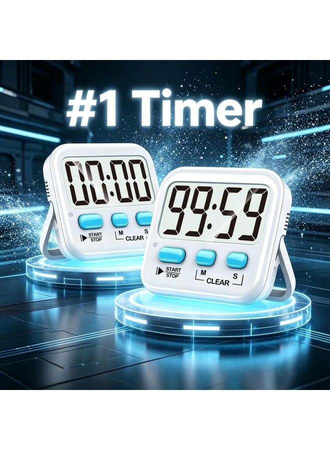 Antonki 2 Pack Digital Kitchen Timer Magnetic Countdown Stopwatch Timer With Loud Alarm, Big Digit, Back Stand, Hanging Hole for Cooking, Shower, Bathroom, Kids, Teacher - AAA Battery Included - Image 2