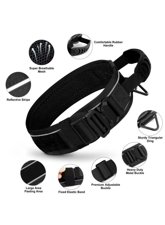 BEIRUI 2.5 Inch Wide Dog Collar with Control Handle,Heavy Duty 6.5cm Wide Tactical Dog Collar with Strong Metal Buckle,Reflective Military Dog Collar with Patches for Large Dogs,Black,Neck fit 23-28" - Image 2