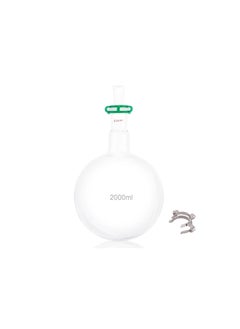 2000ml Single Neck Round Bottom Flask 24/40 Heavy Wall Boiling Flask with Glass Hollow Stopper and 24mm Plastic Joint Clip, 2L Borosilicate Glass Lab Receiving Flask Organic Chemistry Lab Glassware