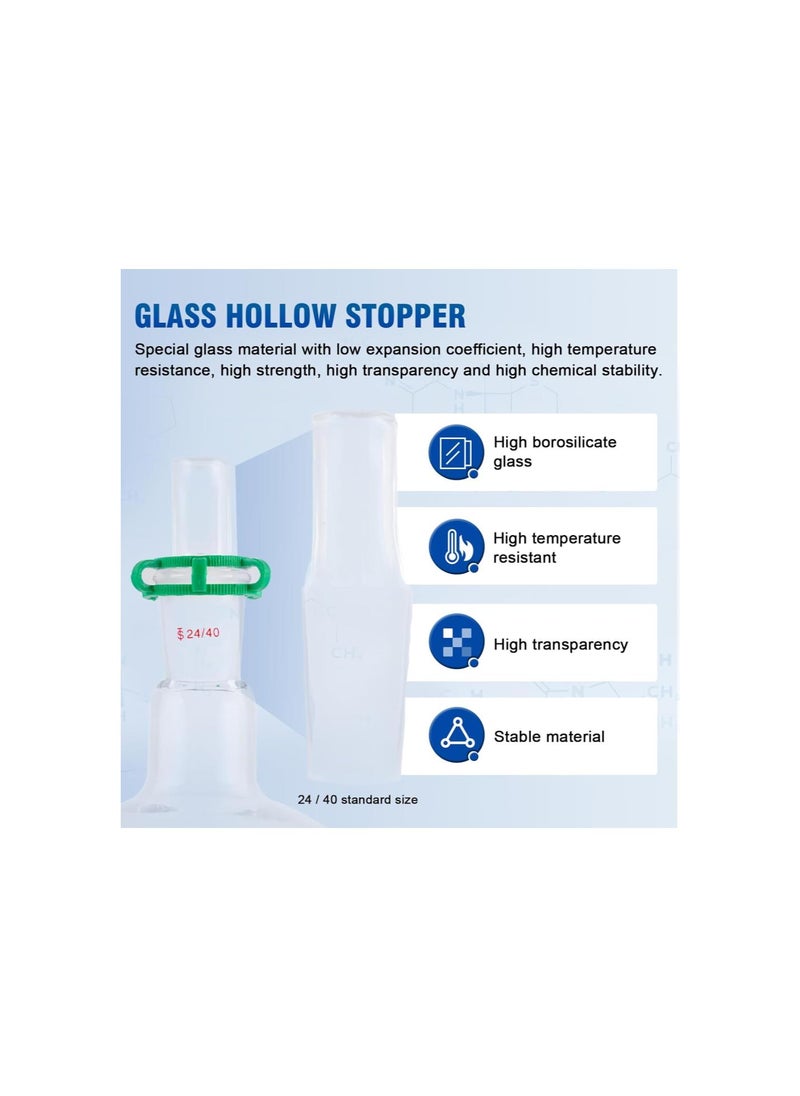 silvercnc - 2000ml Single Neck Round Bottom Flask 24/40 Heavy Wall Boiling Flask with Glass Hollow Stopper and 24mm Plastic Joint Clip, 2L Borosilicate Glass Lab Receiving Flask Organic Chemistry Lab Glassware - Image 1