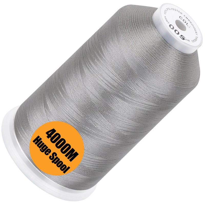 New brothread Single Huge Spool 4000M Each Polyester Embroidery Machine Thread 40WT for Commercial and Domestic Machines Silver