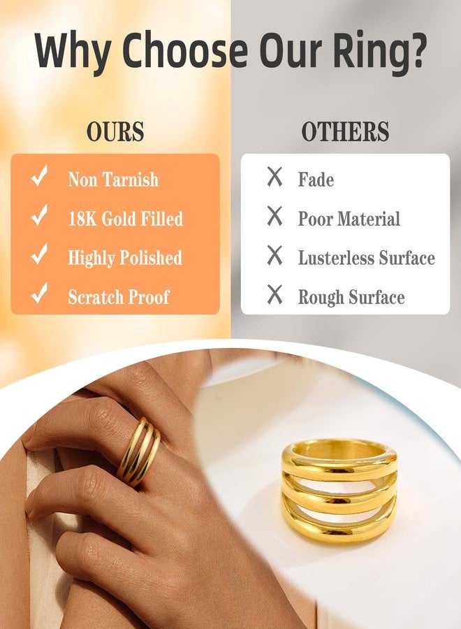 MPRAINBOW خواتم ذهبية سميكة للنساء - خاتم مطلي بالذهب عيار 18 قيراط، حلقة بيان من الفولاذ المقاوم للصدأ غير قابلة للتآكل، هدية مجوهرات عصرية، هدايا حفلات عيد الميلاد وعيد الحب لعطلاتها، الحجم 07 - Image 5