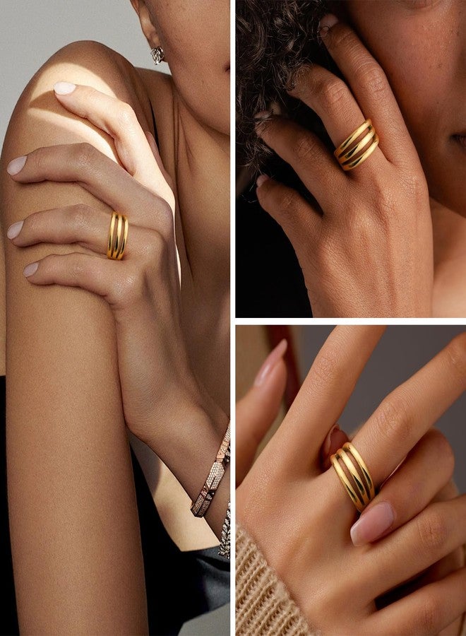 MPRAINBOW خواتم ذهبية سميكة للنساء - خاتم مطلي بالذهب عيار 18 قيراط، حلقة بيان من الفولاذ المقاوم للصدأ غير قابلة للتآكل، هدية مجوهرات عصرية، هدايا حفلات عيد الميلاد وعيد الحب لعطلاتها، الحجم 07 - Image 3