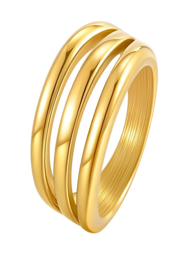 MPRAINBOW خواتم ذهبية سميكة للنساء - خاتم مطلي بالذهب عيار 18 قيراط، حلقة بيان من الفولاذ المقاوم للصدأ غير قابلة للتآكل، هدية مجوهرات عصرية، هدايا حفلات عيد الميلاد وعيد الحب لعطلاتها، الحجم 07 - Image 1