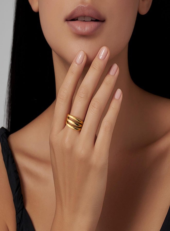 MPRAINBOW خواتم ذهبية سميكة للنساء - خاتم مطلي بالذهب عيار 18 قيراط، حلقة بيان من الفولاذ المقاوم للصدأ غير قابلة للتآكل، هدية مجوهرات عصرية، هدايا حفلات عيد الميلاد وعيد الحب لعطلاتها، الحجم 07 - Image 4