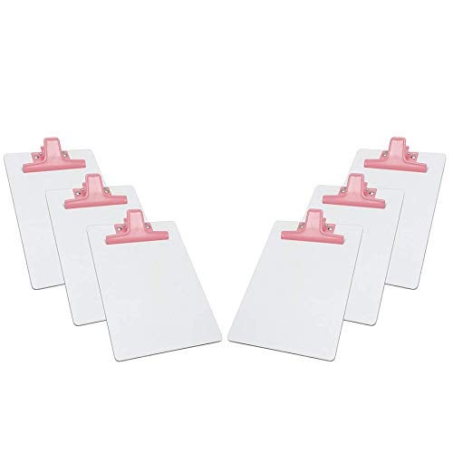 Acrimet White Clipboard Memo Size A5 (9 1/16” x 6 5/16”) Premium Metal Clip (Hardboard) (Pink Color Clip) (6 Pack) - Image 1