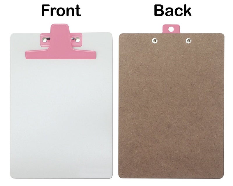 Acrimet White Clipboard Memo Size A5 (9 1/16” x 6 5/16”) Premium Metal Clip (Hardboard) (Pink Color Clip) (6 Pack) - Image 2