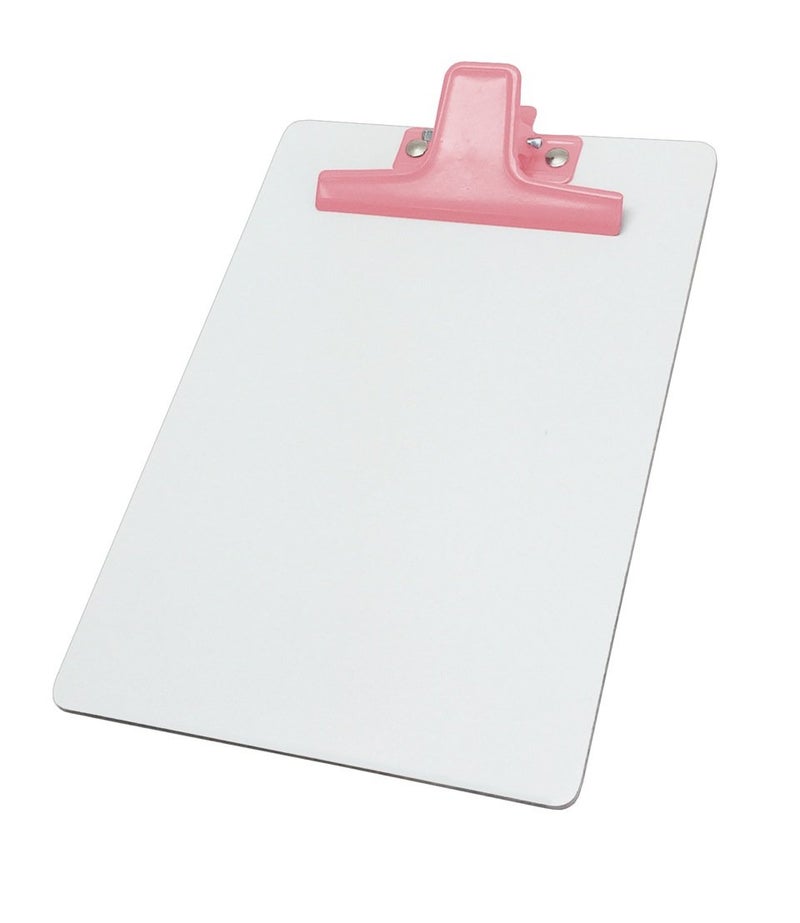 Acrimet White Clipboard Memo Size A5 (9 1/16” x 6 5/16”) Premium Metal Clip (Hardboard) (Pink Color Clip) (6 Pack) - Image 3