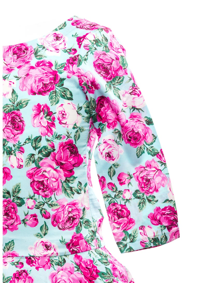 Queen FLOWER DRESS BLUE FLOWER DRESS BLUE Girls Party Dress, Princess Dress Party Wear Wedding Evening Formal Pageant Dance Gown for Birthday Kid Girls Elegant - Image 4