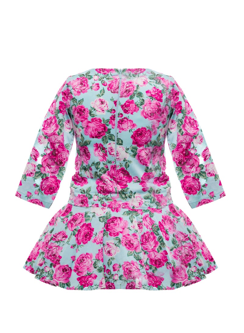 Queen FLOWER DRESS BLUE FLOWER DRESS BLUE Girls Party Dress, Princess Dress Party Wear Wedding Evening Formal Pageant Dance Gown for Birthday Kid Girls Elegant - Image 5